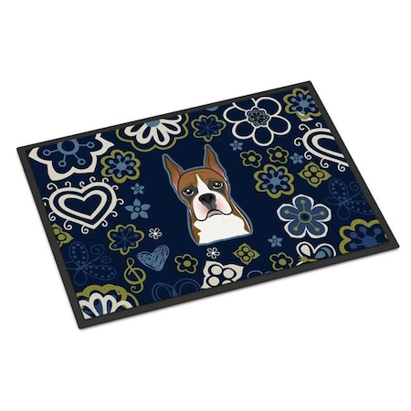 Carolines Treasures BB5074MAT 18 x 27 in. Blue Flowers Boxer Indoor or Outdoor Mat BB5074MAT